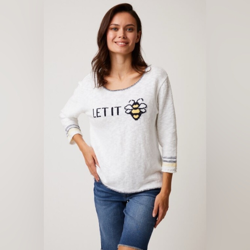 Cotton Country Parkhurst 3/4 Sleeve Let It Bee Pullover Sweater Small Cotton